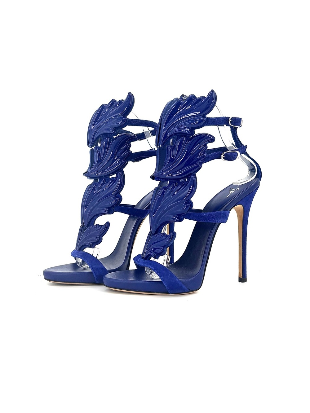 Giuseppe Zanotti Cruel Coline Blue Suede Metal Wing Strappy Stiletto Sandals 36